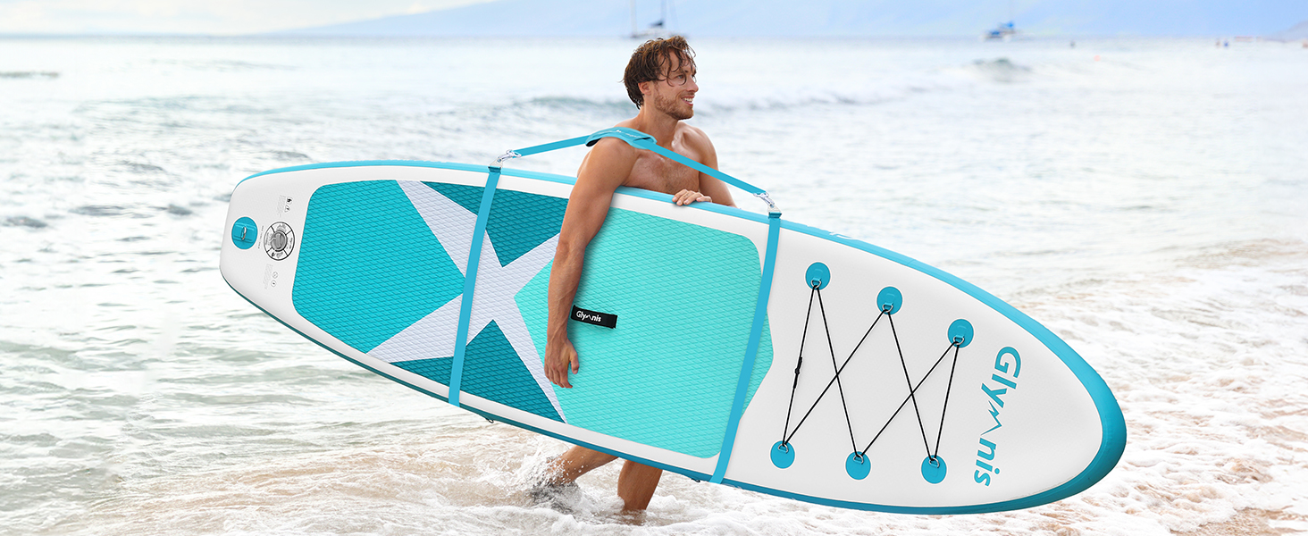 Надувний SUP Борд Glymnis Stand Up Paddle Board 10'6' (320x81x15 см) з Алюмінієвим Веслом, Насосом та Аксесуарами (Білий+Чорний)