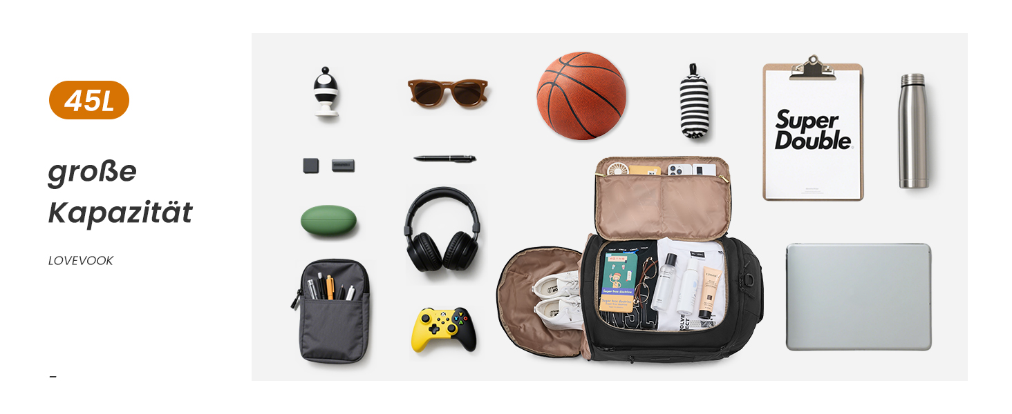 Спортивна сумка LOVEVOOK для жінок та чоловіків, велика сумка для залу, дорожня сумка з відділенням для взуття, водонепроникна сумка для тренувань, плавання, Travel Duffle Bag з рюкзаком, 45L (51*28*32 см), Бежевий