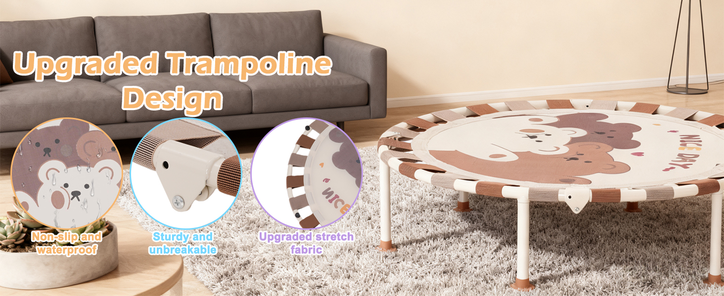 Батут дитячий для дому та саду Ø101 см з регульованою ручкою та пружинним ременем, батут для фітнесу для хлопчиків та дівчаток від 3 років, до 80 кг, бежевий