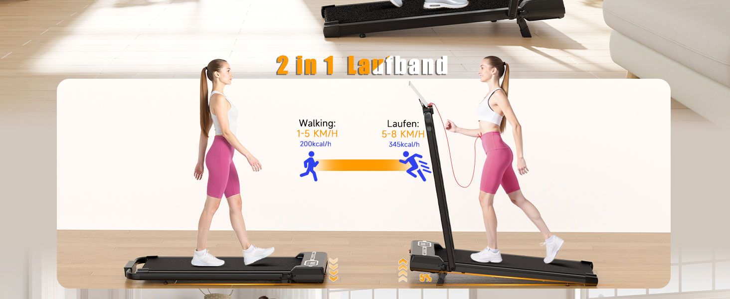 Бігова доріжка Dskeuzeew складана з нахилом 4-в-1, Walking Pad з 5% ухилом для дому