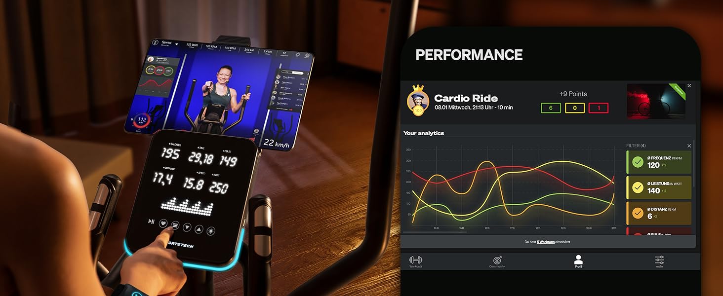 Еліптичний тренажер Sportstech CX700 для дому: 24 кг маховик, 24 рівні опору, LED дисплей, Bluetooth, пульсомір | Чорний