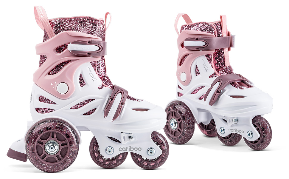 Дитячі ролики Cariboo для початківців, регульовані, 2 розміри, з навчальними колесами, рожеві, для дівчаток, балерина (31-35, рожево-сливовий)