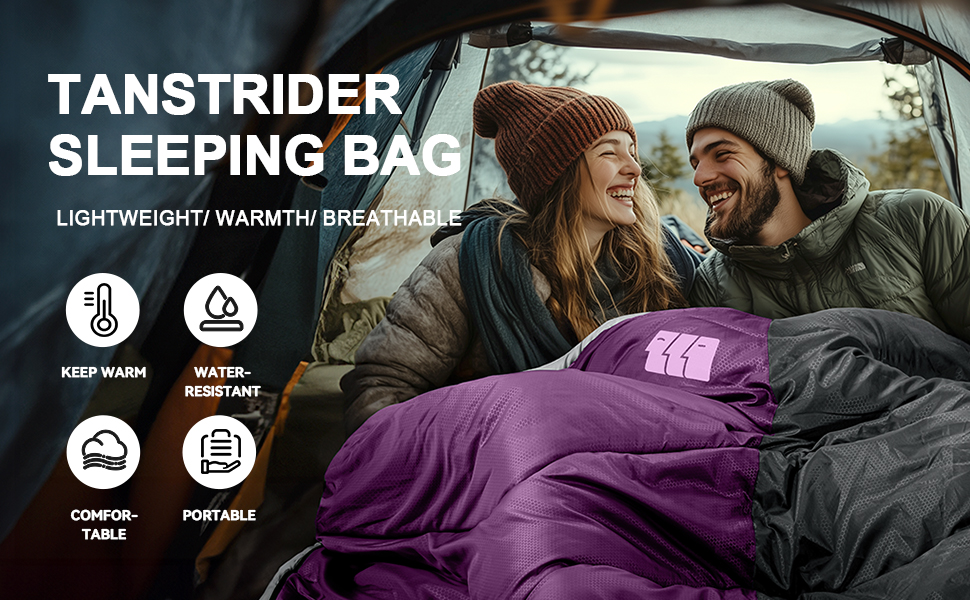 Спальний мішок для дорослих у холодну погоду, водонепроникний, легкий, для великих людей, з компресійним мішком, для кемпінгу, походів, відпочинку на природі та в приміщенні (1,8 кг, фіолетовий)