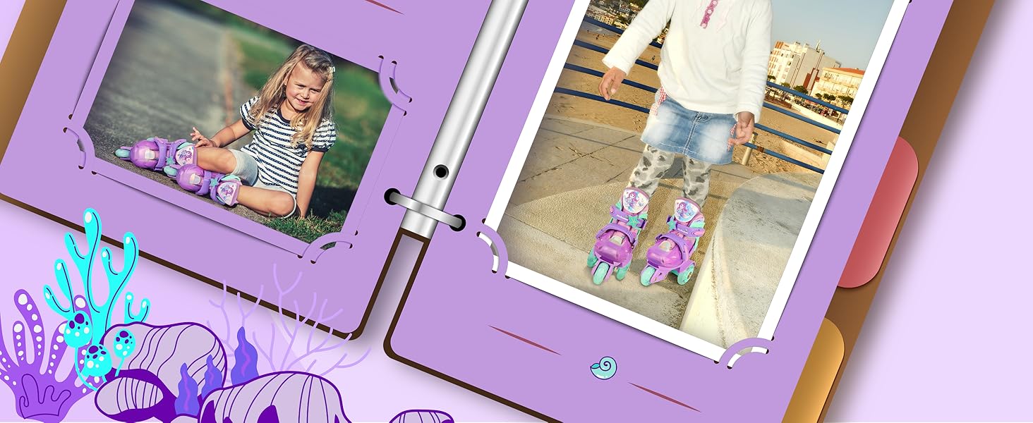 Дитячі ролики Kinder Rollschuhe для дівчаток та хлопчиків, Єдиноріг, Русалка, світлові колеса, 4 розміри, регульовані, для початківців, подарунок на Новий рік та день народження (XS(27~30), Русалка фіолетовий)