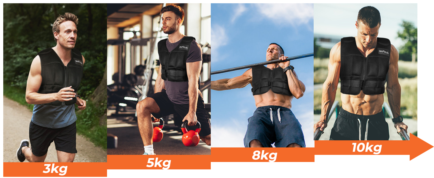 Вага для тренувань DH FitLife, регульована, 10/20/30 кг, для м'язів та сили | Вага для бігу, жіноча/чоловіча | Фітнес-вага (Чорний-10 кг)