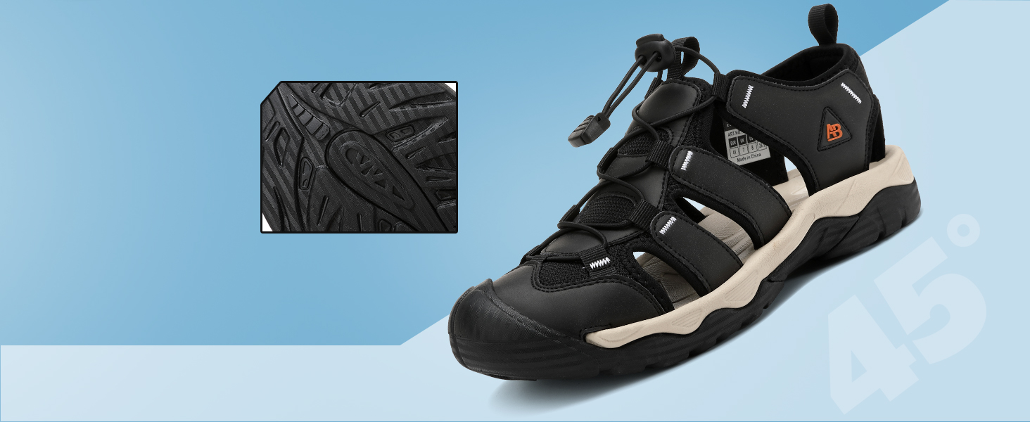 Чоловічі сандалі AX BOXING для трекінгу та спорту, літні, на липучках, дихаючі, чорні, розмір 44 EU