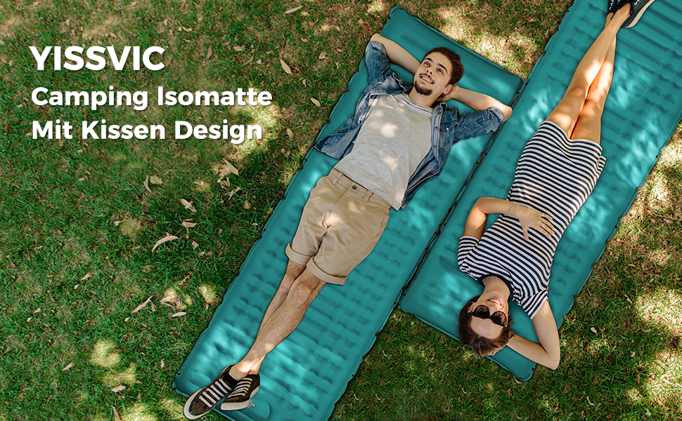 Надувна туристична матрац Yissvic Isomatte з самонадуванням, для кемпінгу, пікніків та подорожей, блакитна