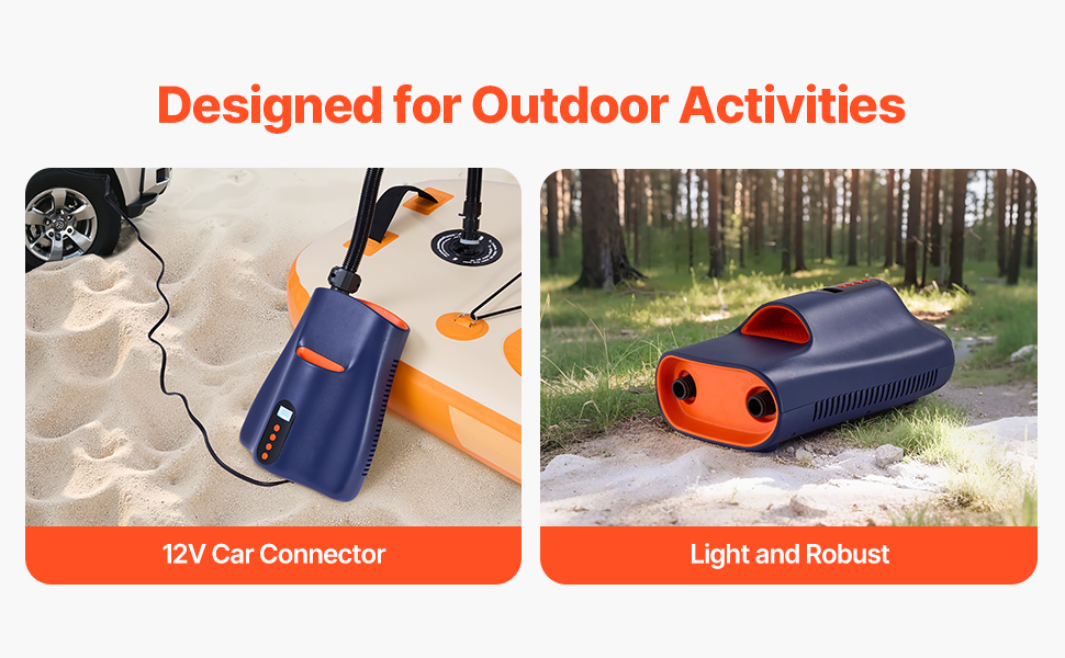 Електрична SUP-насос VEVOR з USB-виходом, 22 PSI, з LED-підсвічуванням та автоматичним вимкненням. Ідеально для надувних SUP-дошок, наметів та інших надувних виробів.