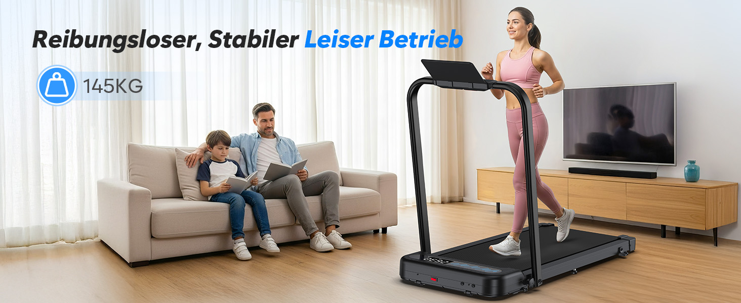 Тренажер для дому 2-в-1 Laufband Klappbar зі складним механізмом, нахилом, LED-дисплеєм, потужністю 3.0PS, для дому та офісу, до 145 кг, без встановлення, чорний