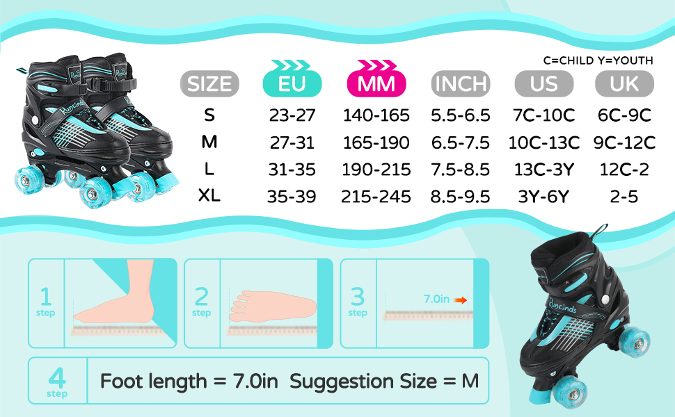 Роликові ковзани Runcinds для дітей, регульовані, 4 розміри (35-39 EU), 215-245 мм