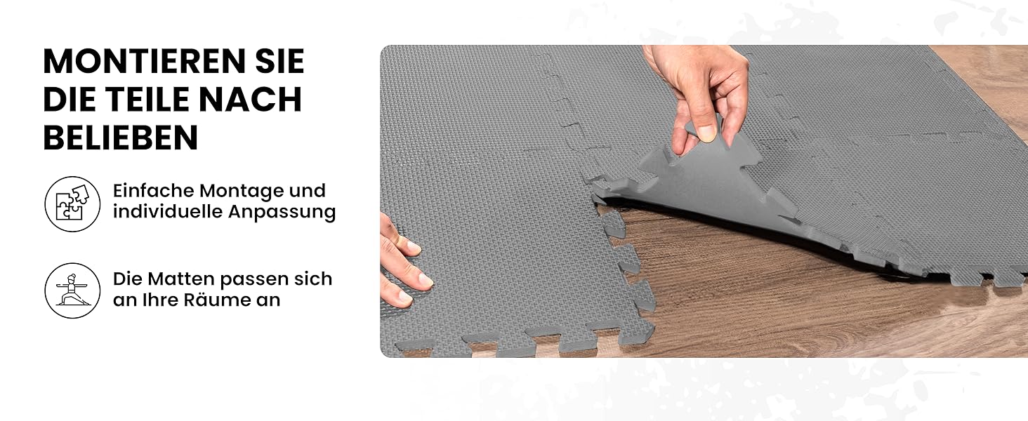 Набір захисних пазл-килимчиків для підлоги unycos (12/20/28 шт), 30x30x1 см, протиковзні мати для тренажерного залу, фітнесу та йоги, водонепроникні, сірі