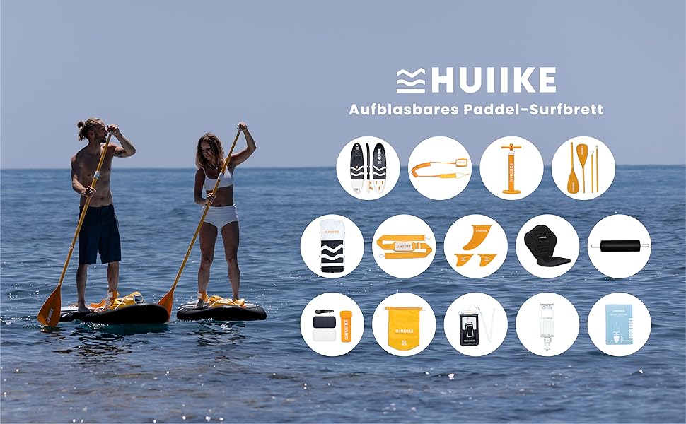 Надувний SUP-борд HUIIKE з аксесуарами: весло, фіни, насос. Стабільний та міцний, 305 × 84 × 15 см, до 130 кг. Enjoyer Black - повний комплект