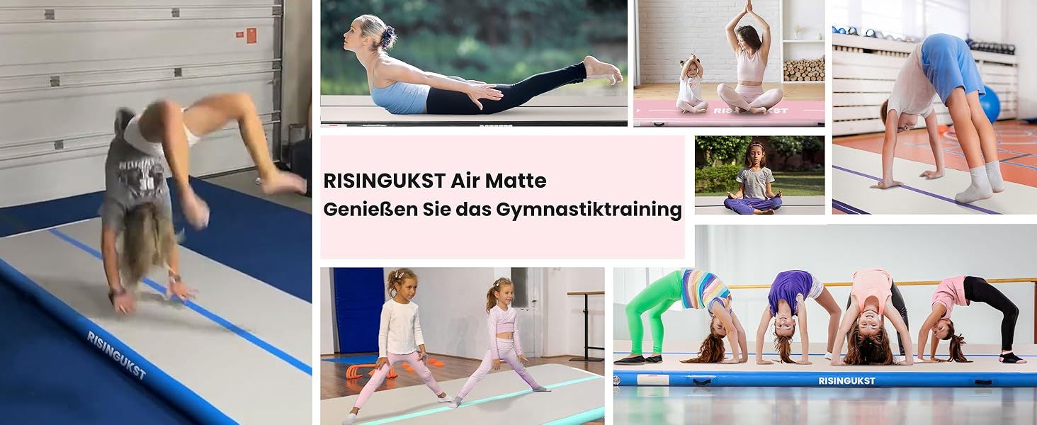 Надувна гімнастична матка Air Matte Track - 600x100x20 см (зелена та рожева) з повітряним насосом