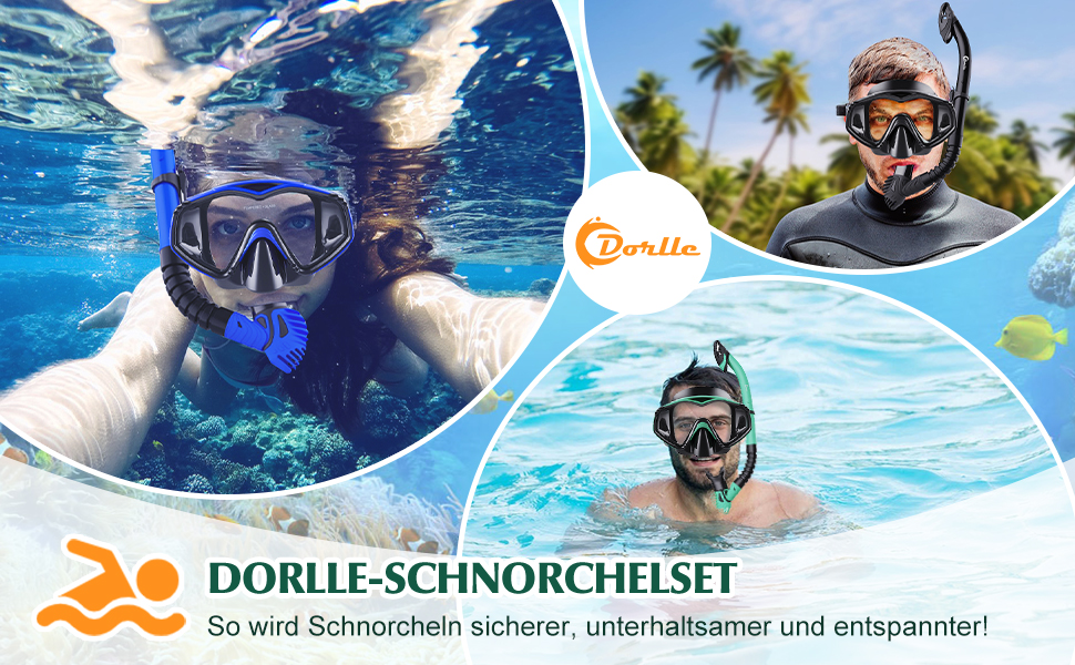 Набір для дорослих Dorlle Snorkel з преміальними окулярами для дайвінгу та загартованим склом, маскою для підводного плавання та протікання 180 Panorama & Anti-Fog & Anti-Leak для підводного плавання з сумкою для перенесення Water Green