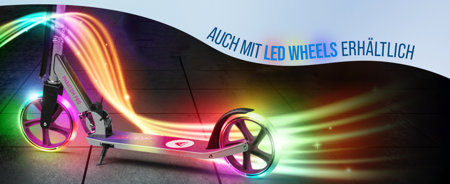 Скутер Apollo Phantom Pro City з LED-підсвіткою - розкладний, регульований по висоті, для дорослих, дітей та підлітків