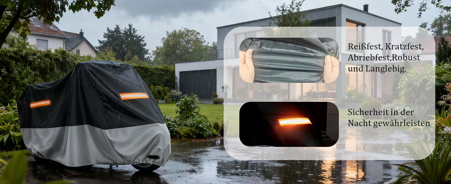 Захисний чохол для мотоцикла Motorrad 210D, водонепроникний, UV-стійкий, з світловідбиваючими смугами, для зберігання на вулиці та в приміщенні, 245 x 105 x 125 см