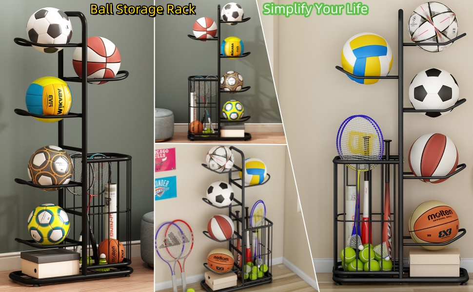 Стійка для м'ячів: металева підставка для баскетбольного, футбольного та волейбольного м'яча – міцна стійка з кошиком на 5 м'ячів для дому та вулиці