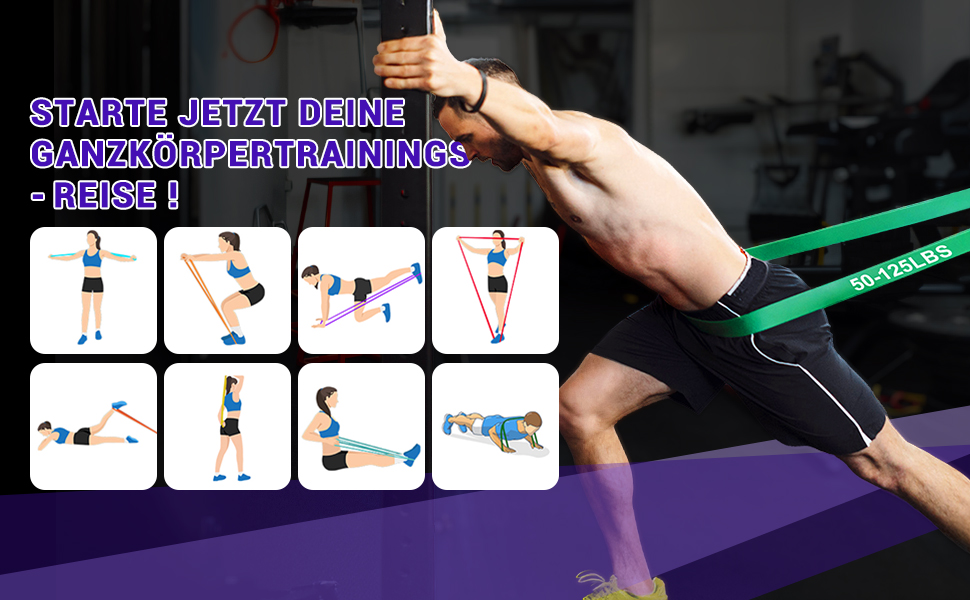 Набір еластичних стрічок для фітнесу та реабілітації (11 шт.) з дверним кріпленням та ручками