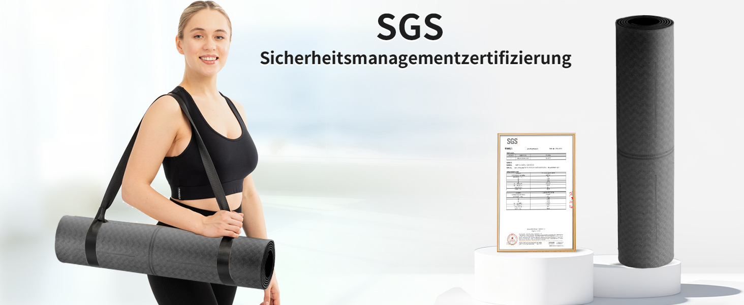 Протиковзкий килимок для йоги та пілатеса з еко-каучуку та TPE, 6мм, сірий — з лініями розмітки та ременем для перенесення