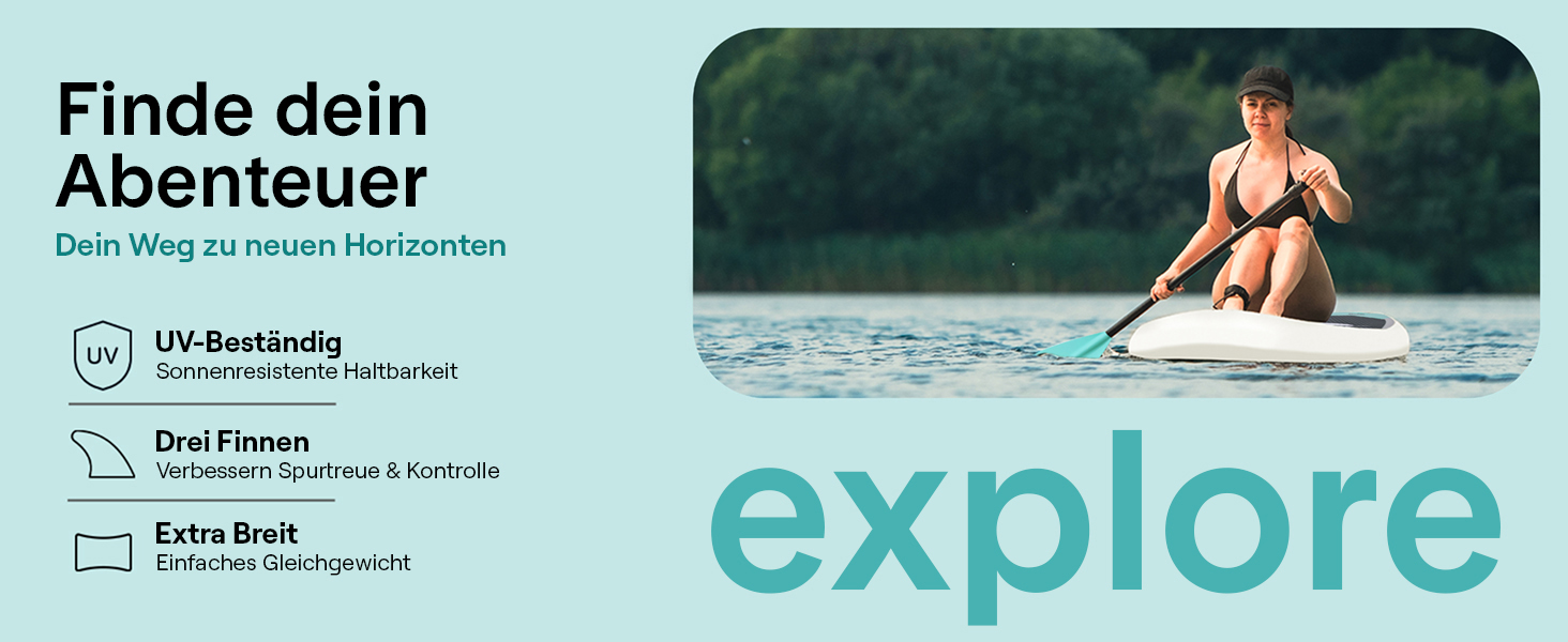 Надувний SUP СерeneLife для дорослих та дітей: комплект з веслом, насосом та сумкою. Touring SUP для плавання по морю, річці та озеру. Максимальне навантаження 155 кг, колір аквамарин.