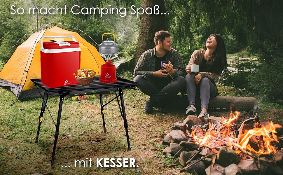 Кемпінговий стіл KESSER® розкладний, з алюмінієвим каркасом, регулювання висоти, 90x53 см, до 100 кг, чорний, з сумкою та сітчастою кишенею