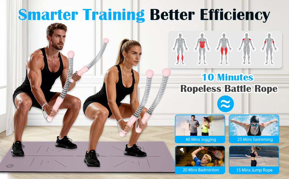 Битва-мотузка TOGETDREAM без мотузки, регульована, для тренування всього тіла, спалювання жиру, кардіо та силових тренувань, рожева