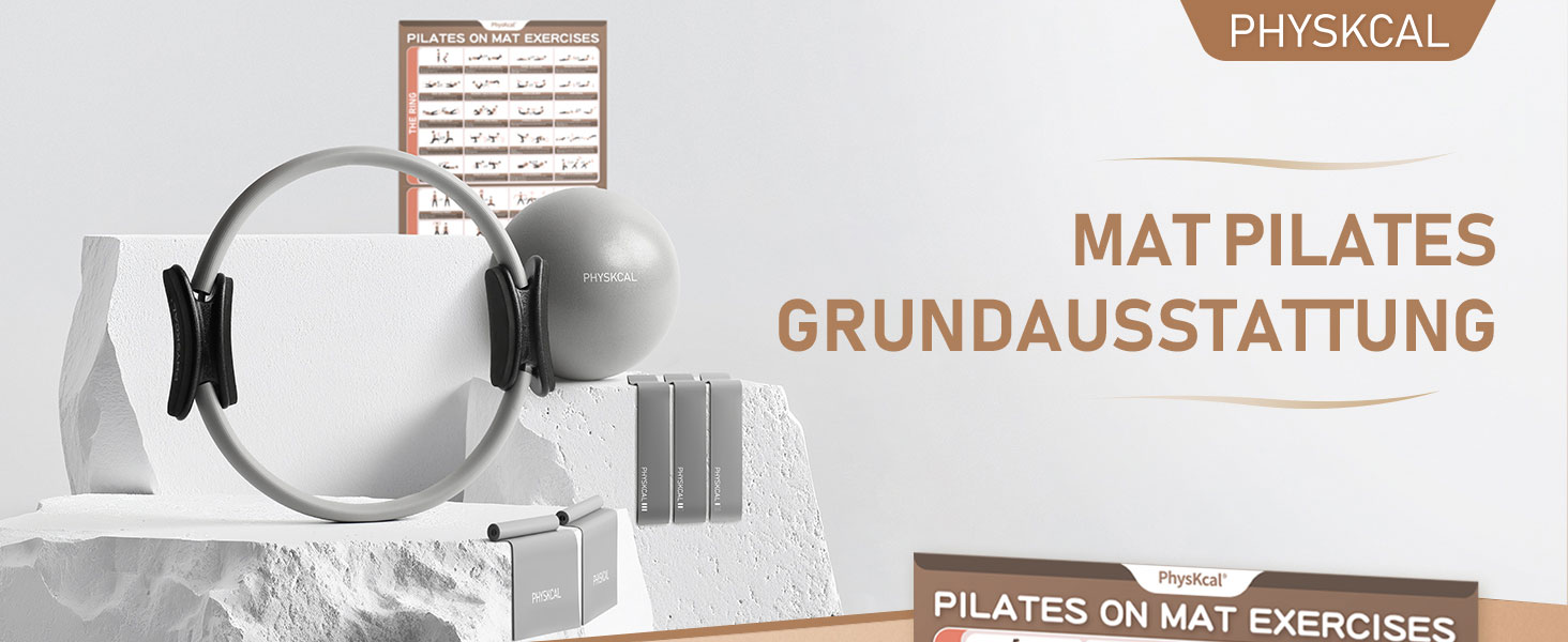 Набір для пілатесу: кільце 38 см, м'яч, гумки для фітнесу (3x, 2x) та килимок (Gletschergrau)