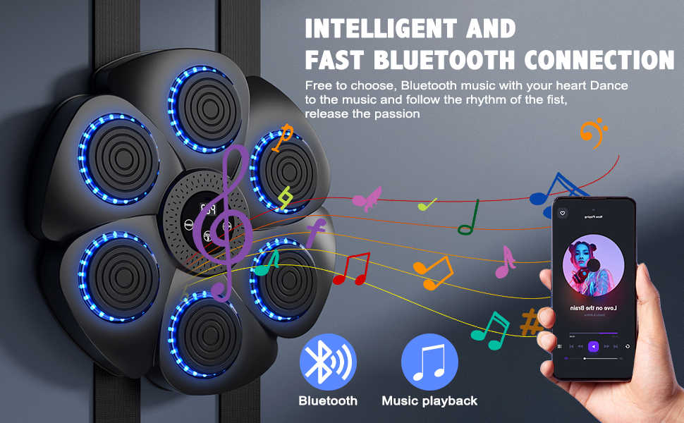 Музична боксерська машина Umikk, світлодіодна електронна музична боксерська машина з боксерськими рукавичками, розумна музична боксерська машина Bluetooth з боксерськими рукавичками, 9 швидкісних режимів і режим підрахунку білий