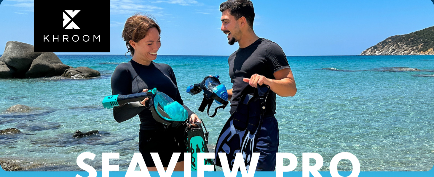 Маска для снорклінгу Khroom Seaview Pro для дорослих, повнолицьова, біла (L/XL) - безпечна CO2 захист