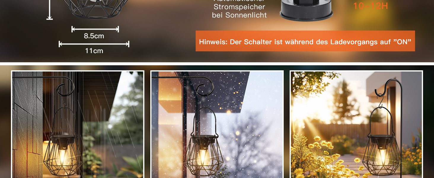 2 Сонячні ліхтарі для вулиці, підвісні, IP65, металеві, LED, для саду, патіо, кемпінгу, газону, чорні (шестикутні)