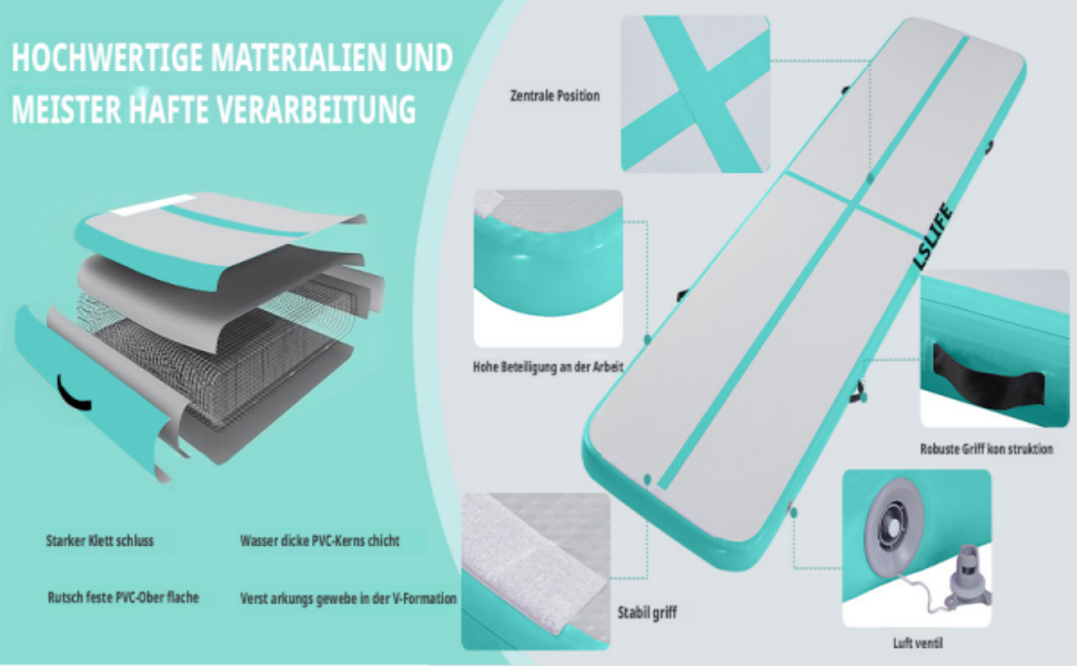 Гімнастичний килимок надувний Air Turn Track 3/4/5/6м, фіолетовий. Килимок для гімнастики, йоги, кемпінгу, тренувань вдома та на вулиці. Нековзний, водонепроникний.