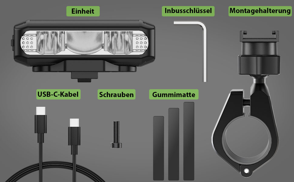 Велосипедна фара передня 1200 люменів, USB-C, 3 LED, 4 режими, водонепроникна, легка установка, алюмінієва, для нічної їзди, чорна