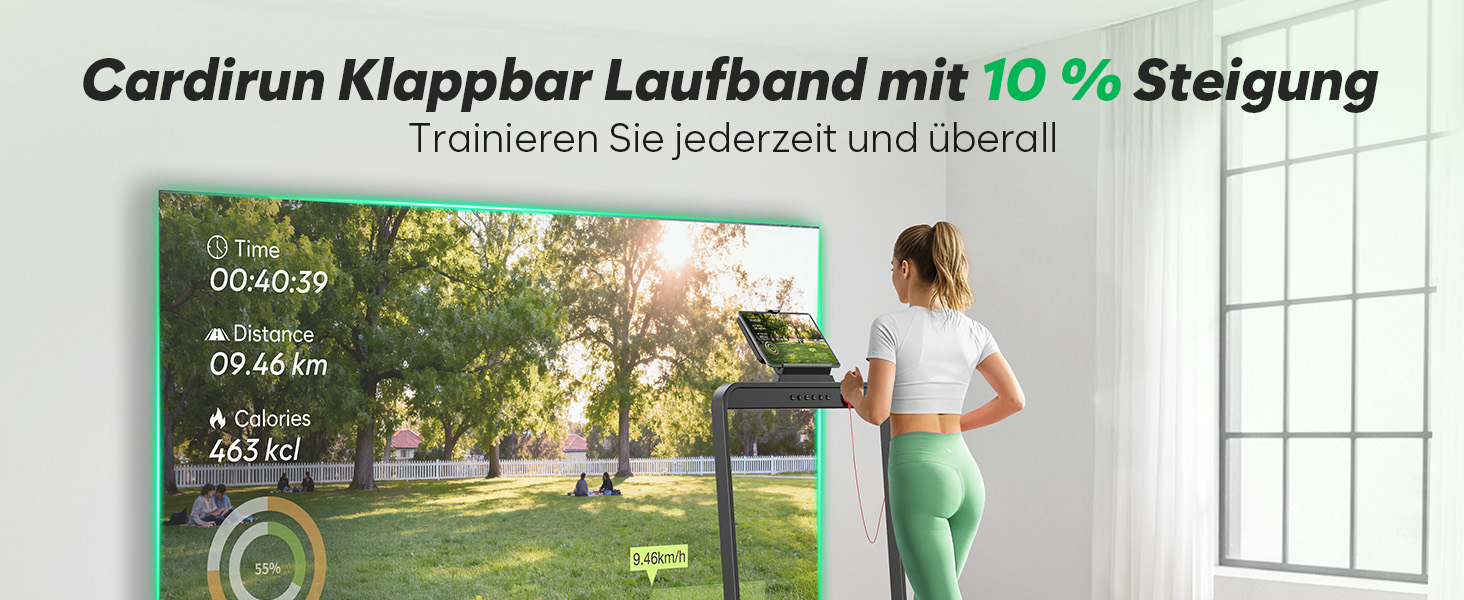 Тренажер для дому 2-в-1 Laufband Klappbar: складаний біговий килимок з нахилом 10%, потужність 3.0PS, LED-дисплей, для дому та офісу, до 145 кг, чорний з ручками