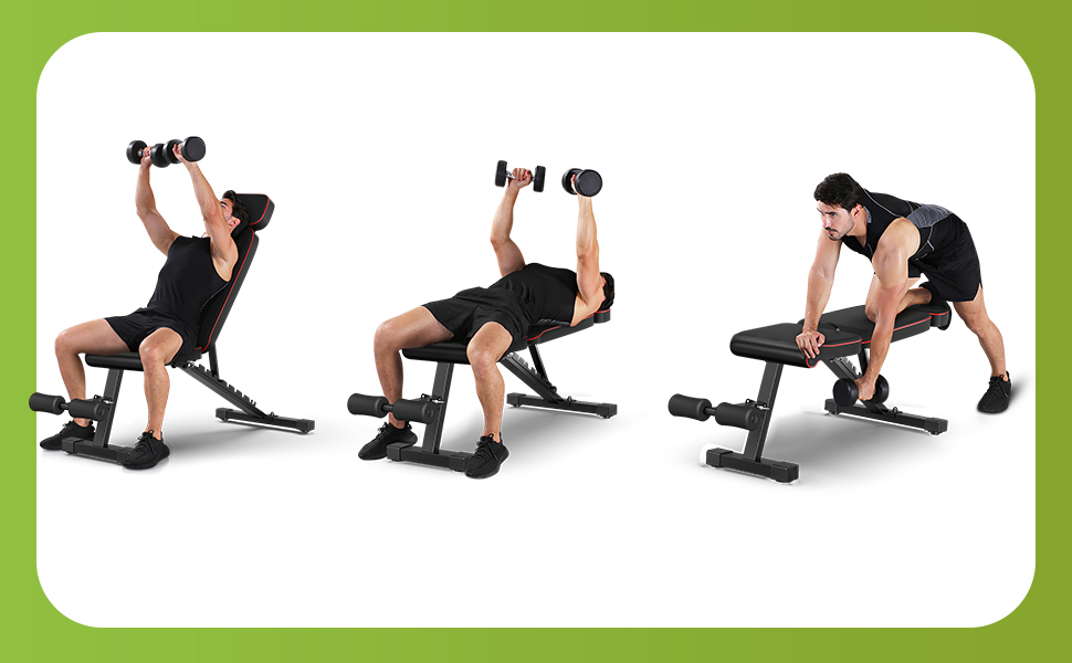 Складана лава для тренувань з регулюванням нахилу, 10 положень спинки, вантажопідйомність 363 кг, з фіксатором ніг для дому та спортзалу