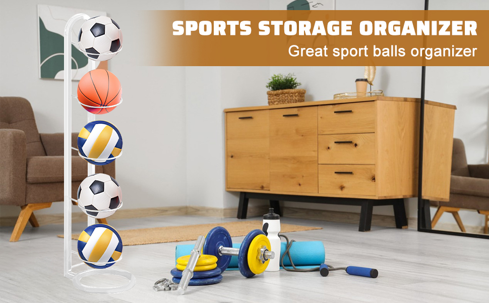 Стеллаж для м'ячів: футбольний, волейбольний, багатоярусний, білий. Зберігання та демонстрація м'ячів