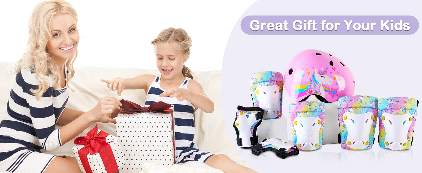 Дитячий шолом Unicorn Castle 7-в-1 з наколінниками, налокітниками та захистом зап'ястків для скейтборду, роликів, велосипеда (3-8 років), фіолетовий