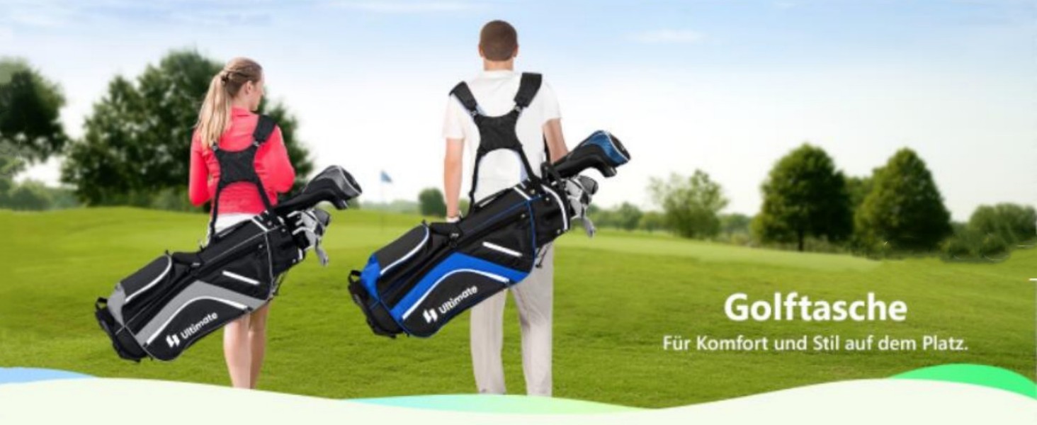 GYMAX Гольф-сумка-стійка, переносима, з 14 відділеннями та 6 кишенями, з капюшоном від дощу та ручкою для перенесення, для чоловіків та жінок, сірого кольору