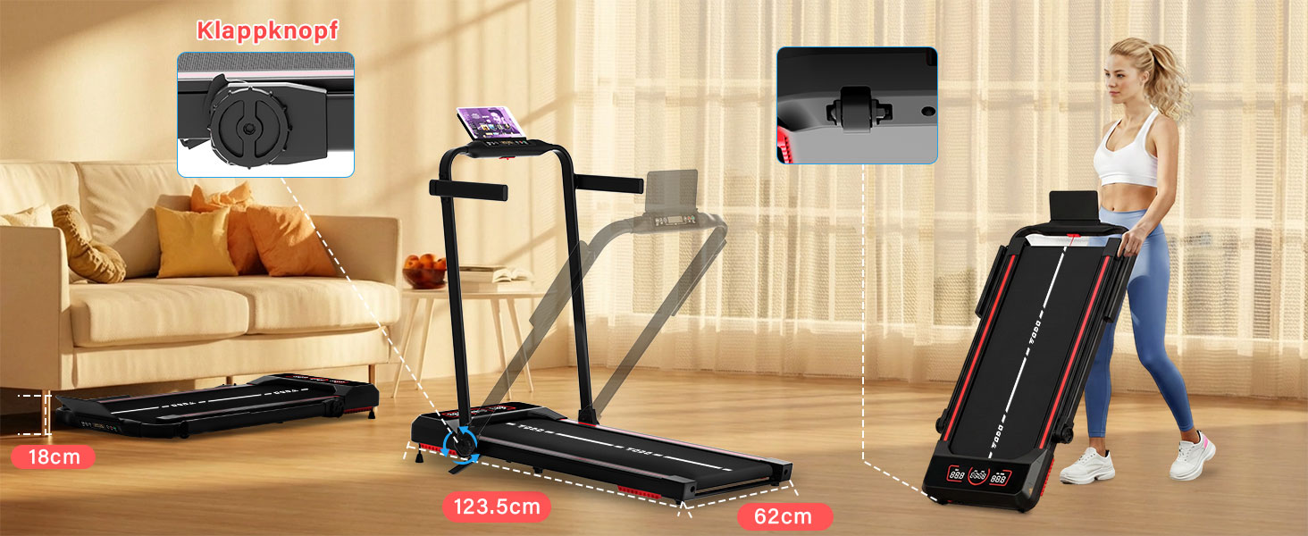 Тренажер для дому Laufband з нахилом 10%, швидкості 1-12 км/год, складний Walking Pad, 3.5HP, з Bluetooth-динаміком, 12 програм, APP та LED-дисплеєм (Чорний)