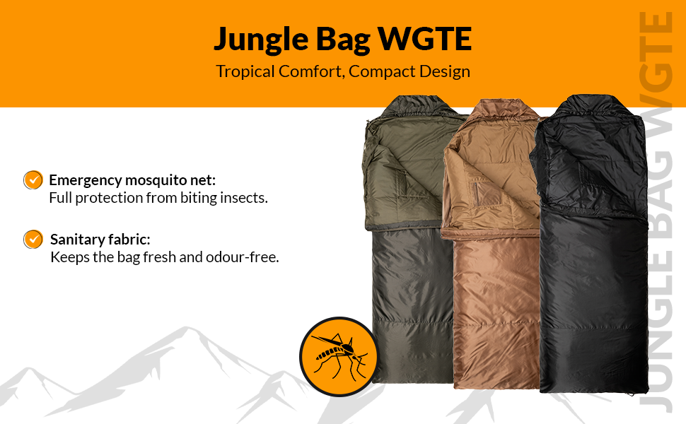 Сумка-спальник Snugpak Jungle Bag WGTE з вбудованою москітною сіткою - легкий, гігієнічний спальний мішок та універсальний ковдра для кемпінгу та експедицій у тропічних умовах (чорний, ліва блискавка)