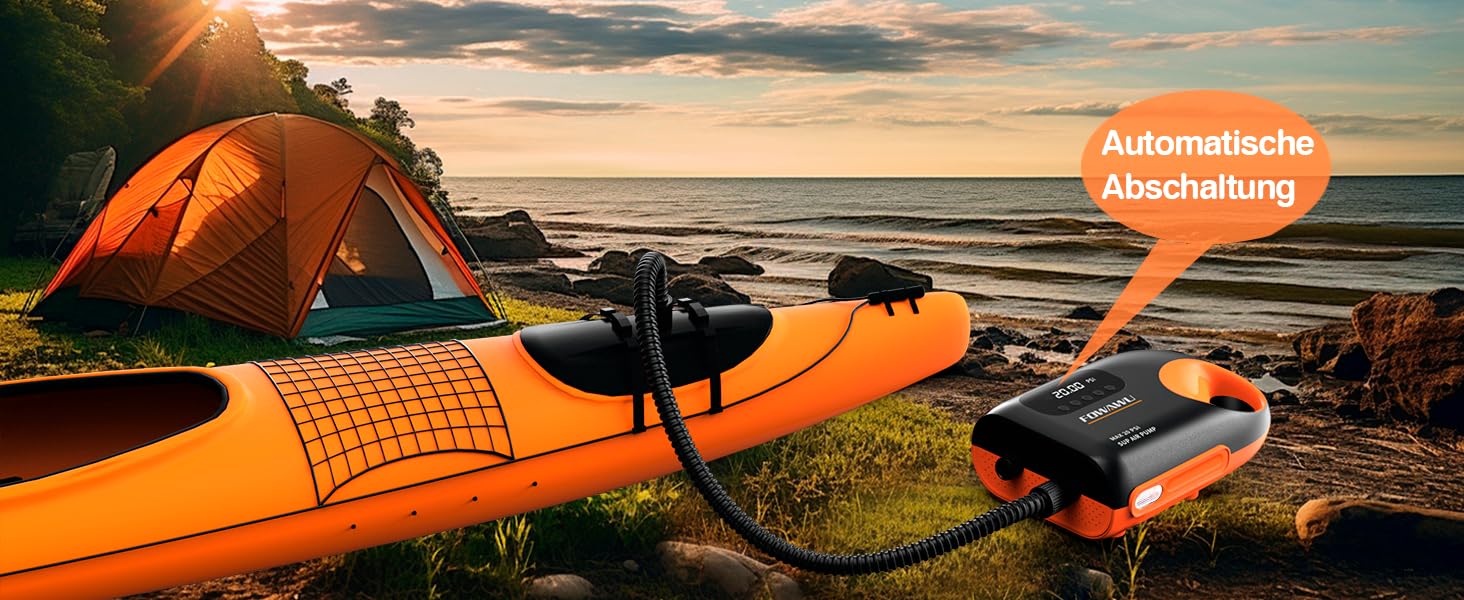Насос FOWAWU 20PSI для SUP, човнів та каяків: 12V, 2-ступенева інфляція, автовимкнення, надування та здування