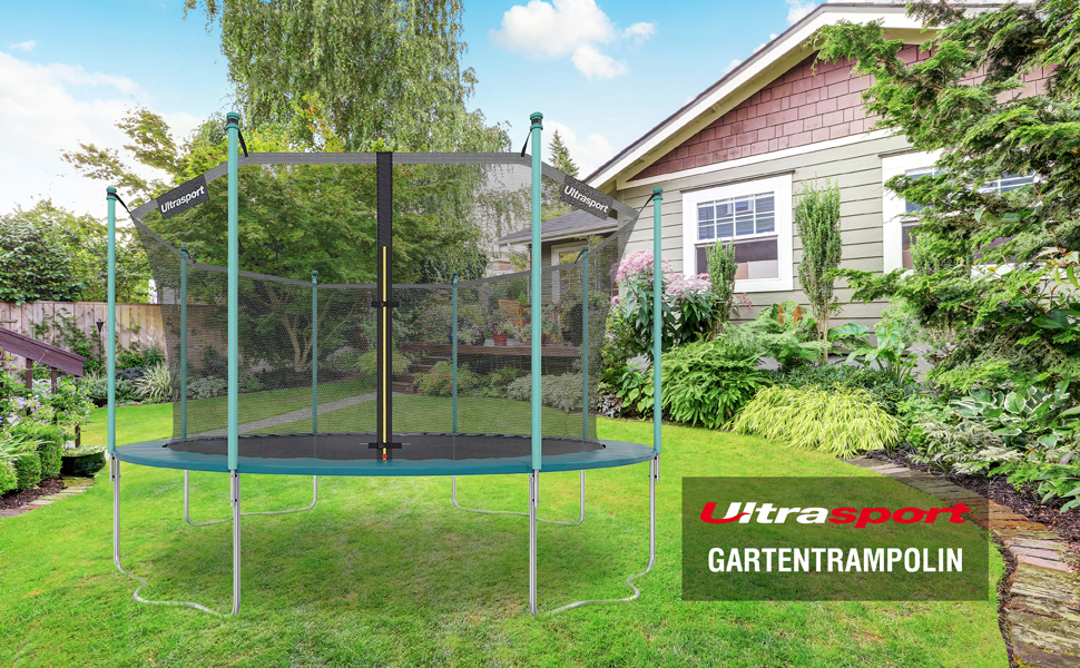 Трамплін Ultrasport для саду: діаметр 180-430 см, для дітей, з пружними стрибунами та хвилею, безпечне сітко, витримує 100-160 кг