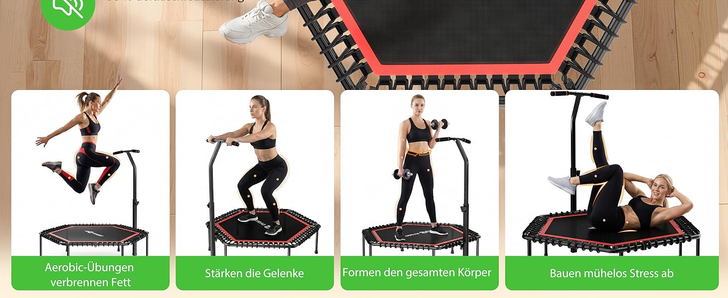 Батут фітнес 50 дюймів для дорослих – міні-батут для дому, міцний каркас, до 230 кг, чорний