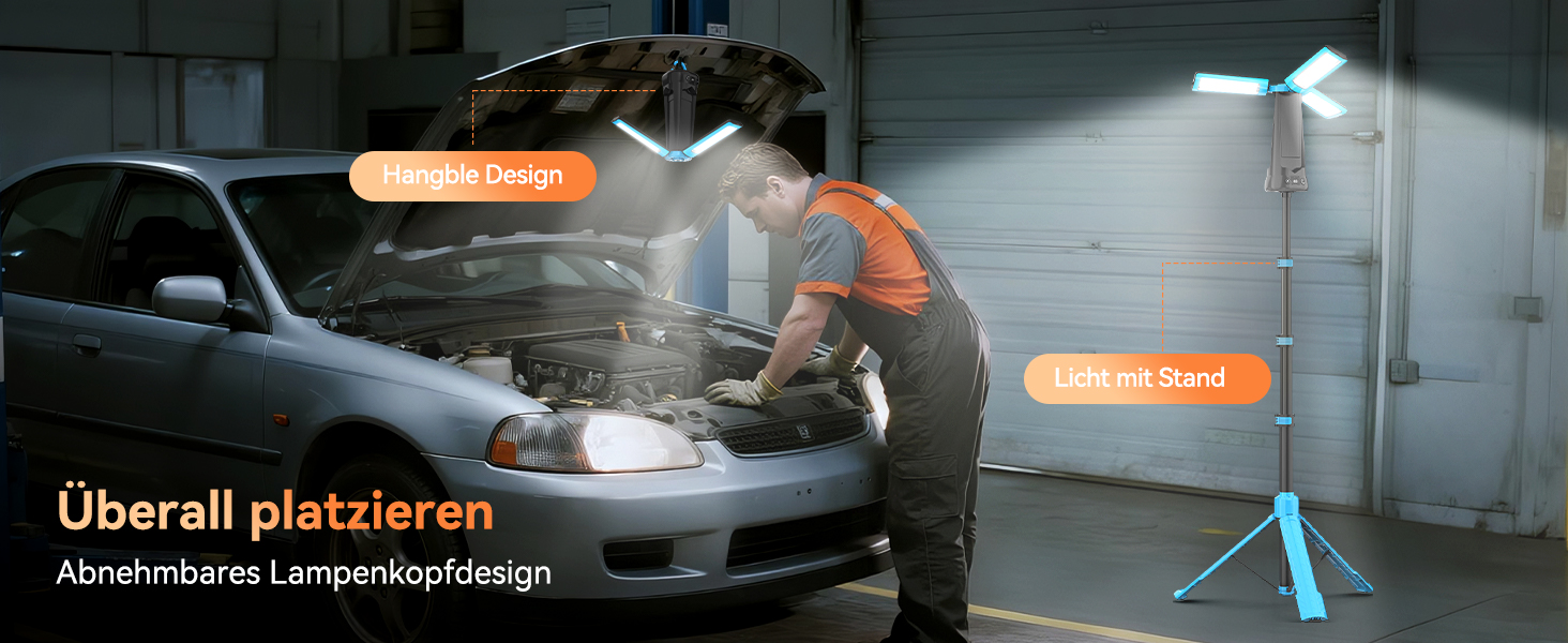 Портативна LED кемпінгова лампа 15000mAh з регулюванням яскравості, штативом, IP65, для кемпінгу, подорожей, будівництва та надзвичайних ситуацій, блакитна