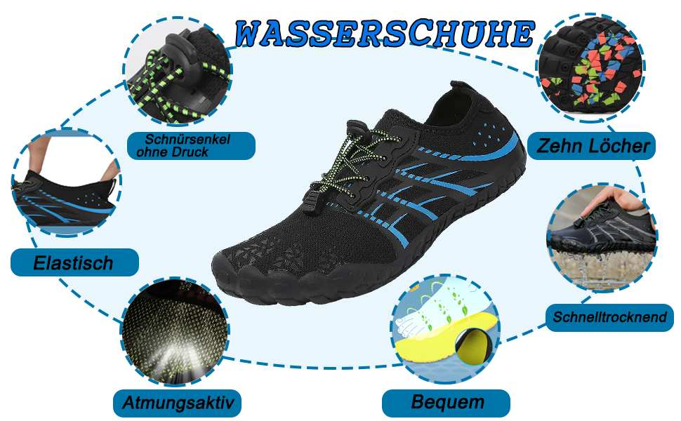 Зітоп Барфути - Водні черевики для чоловіків та жінок. Швидка сушка. Для плавання, серфінгу, йоги. Розміри 36-46 EU. Чорний колір.