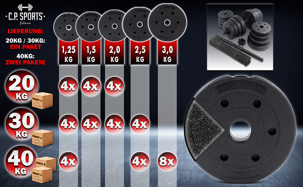 Набір гантелей та штанги C.P. Sports 2-в-1 (20/30/40 кг) для силових тренувань, фітнесу та домашнього спортзалу