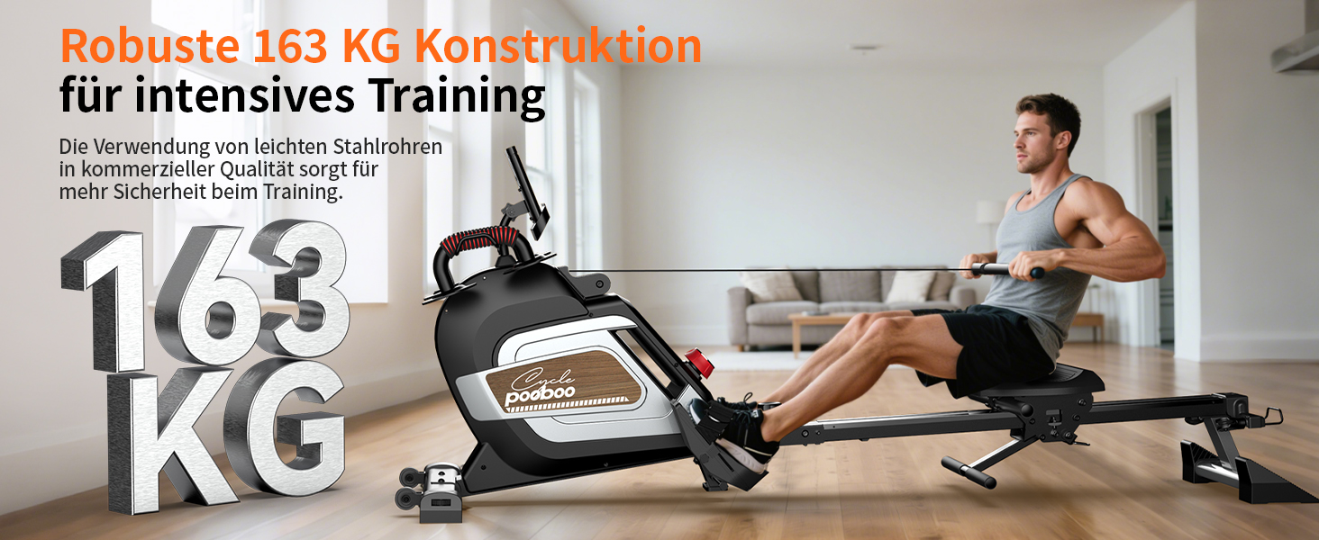 Гребний тренажер Pooboo з магнітною системою опору, 360 lbs, складаний, з тримачем для планшета та зручним сидінням, для дому H015-3