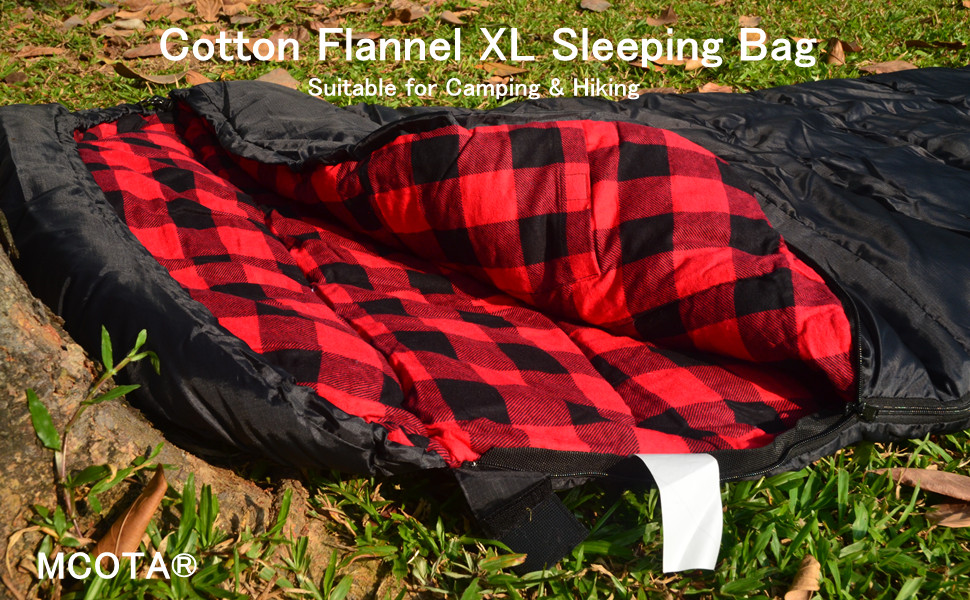 Спальний мішок Baumwoll-Flanell для дорослих, 100% бавовна, для кемпінгу, походів, подорожей з рюкзаком, легкий, 3-4 сезони, чорний/червоний