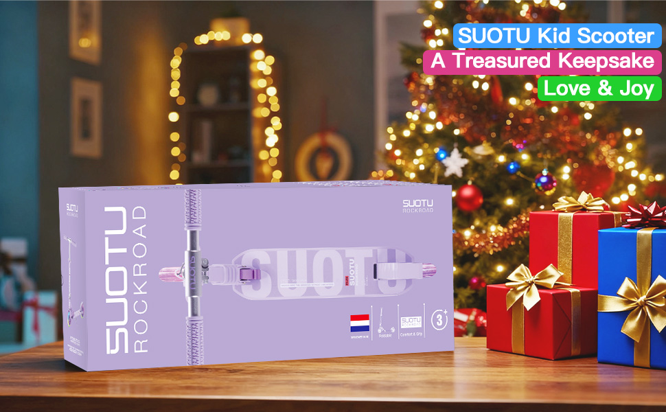 Самокат дитячий SUOTU з колесами 145 мм, до 100 кг, світлодіоди, складаний, регульована висота, для хлопчиків та дівчаток, алюмінієвий (Фіолетовий)