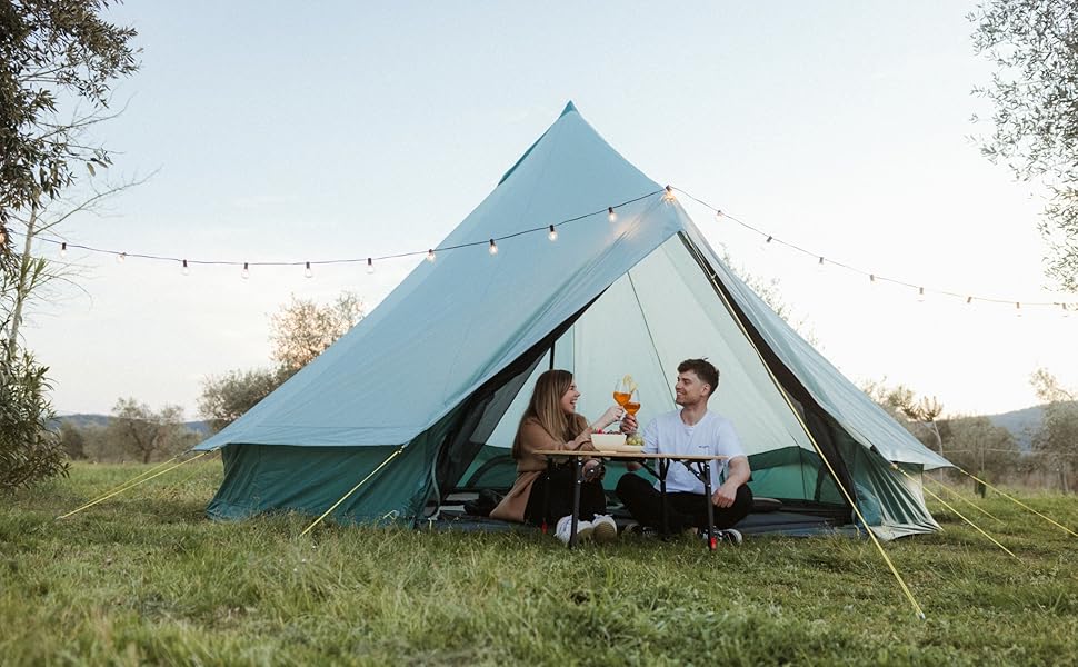 Намет JUSTCAMP Bell Tipi для сім'ї та групи - 4 розміри (4-12 осіб) - водонепроникний (3000 мм) - з висотою у стоячи положення - 2 кольори (сірий, м'ятний) 4 особи - сірий