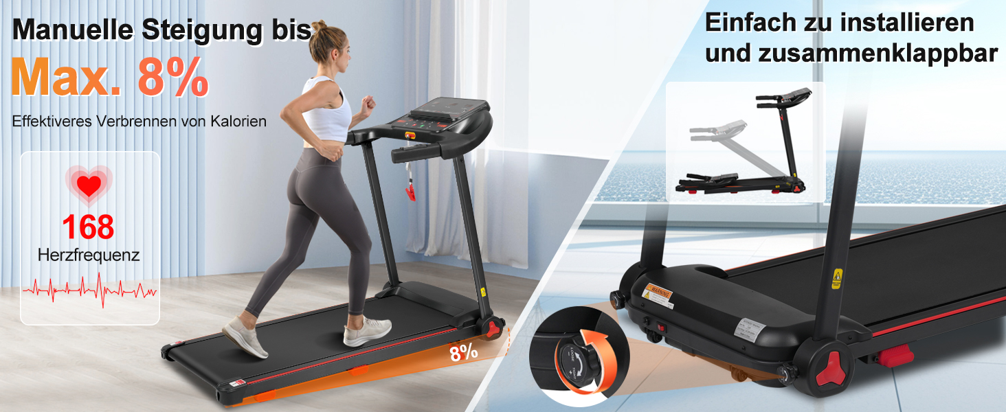 Біговий тренажер BTM для дому, 3.0PS, нахил, 1-14 км/год, складаний Walking Pad з LED дисплеєм, до 120 кг, чорний